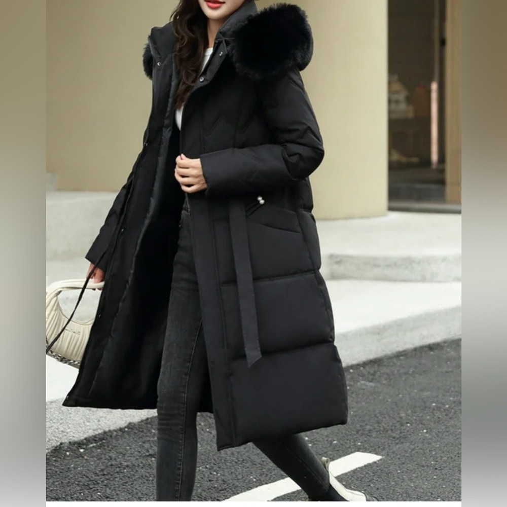 Utex Black Long Puffer Coat